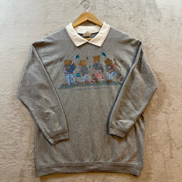 Bobbie Brooks Sweaters - Vintage Bobbie Brooks Women’s Large Gray Pullover Collared Sweatshirt Grandma